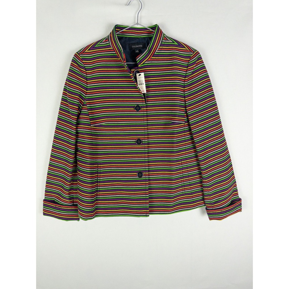 Talbots NWT Striped Button Blazer Jacket Womens 10‎ Multicolor Lined Preppy Chic